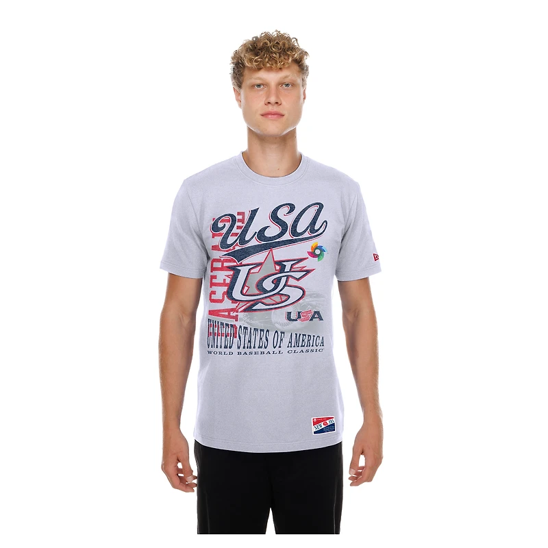 Men's New Era White USA Baseball 2026 World Classic Oversized Throwback Distressed T-Shirt
