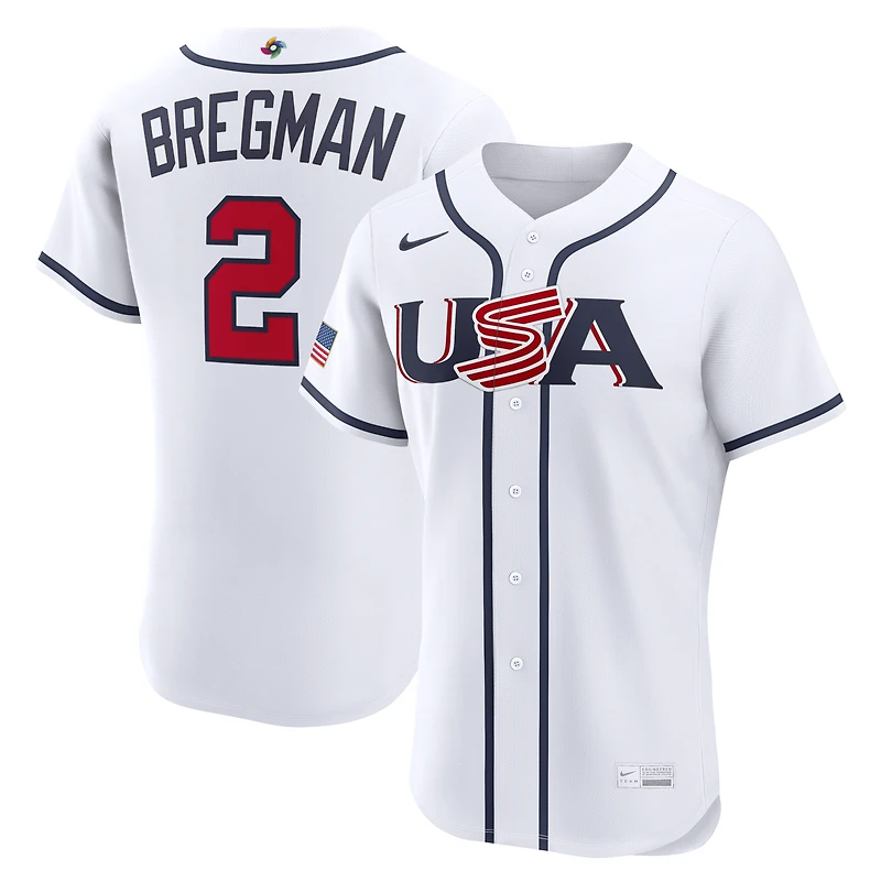 Maillot authentique domicile Nike Alex Bregman blanc USA baseball Classique mondiale de 2026