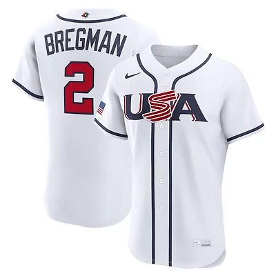 Maillot authentique domicile Nike Alex Bregman blanc USA baseball Classique mondiale de 2026