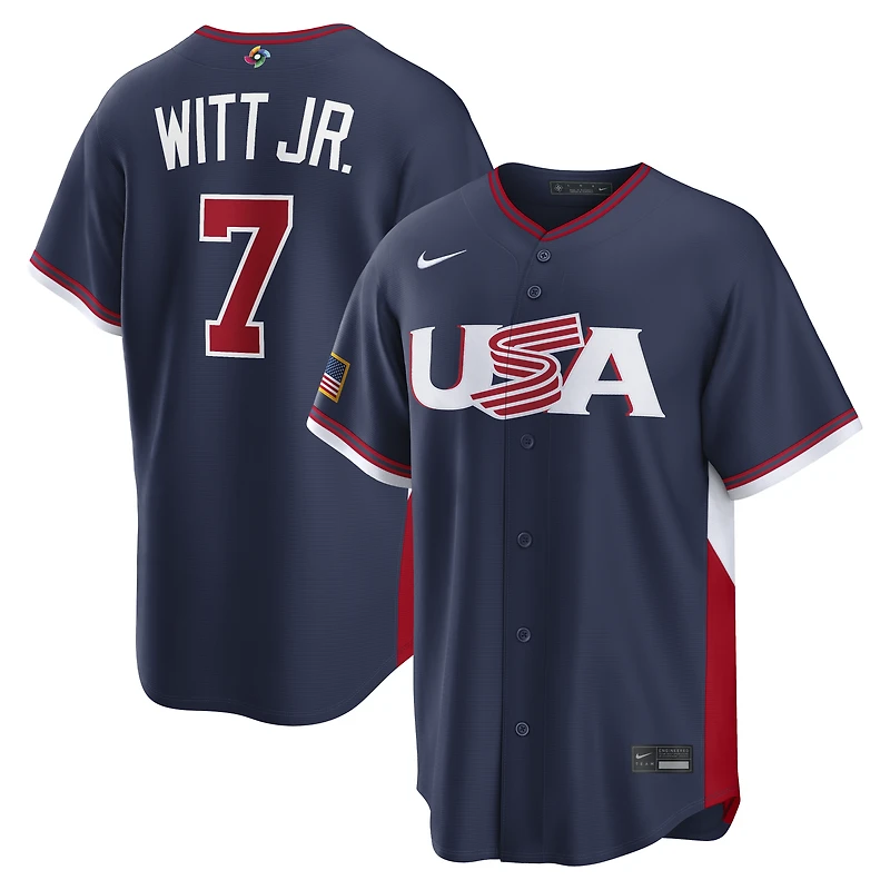 Maillot de baseball Nike Bobby Witt Jr. bleu marine pour homme, USA Baseball, Classique mondiale 2026, match à l'extérieur, stade