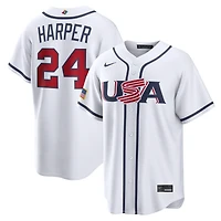 Maillot domicile Nike Bryce Harper blanc pour homme, USA Baseball, Classique mondiale de baseball 2026