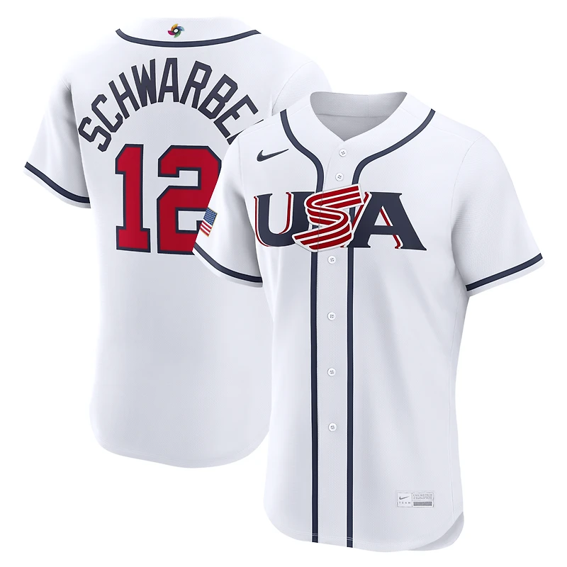 Maillot authentique domicile Nike Kyle Schwarber blanc USA baseball Classique mondiale de 2026