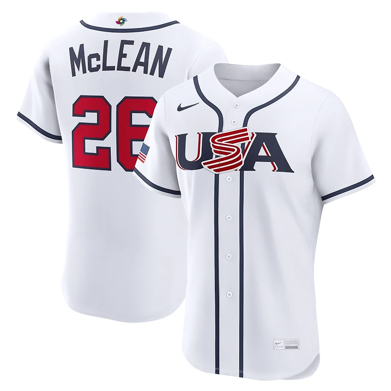 Maillot authentique domicile Nike Nolan McLean blanc USA baseball Classique mondiale de 2026 pour homme