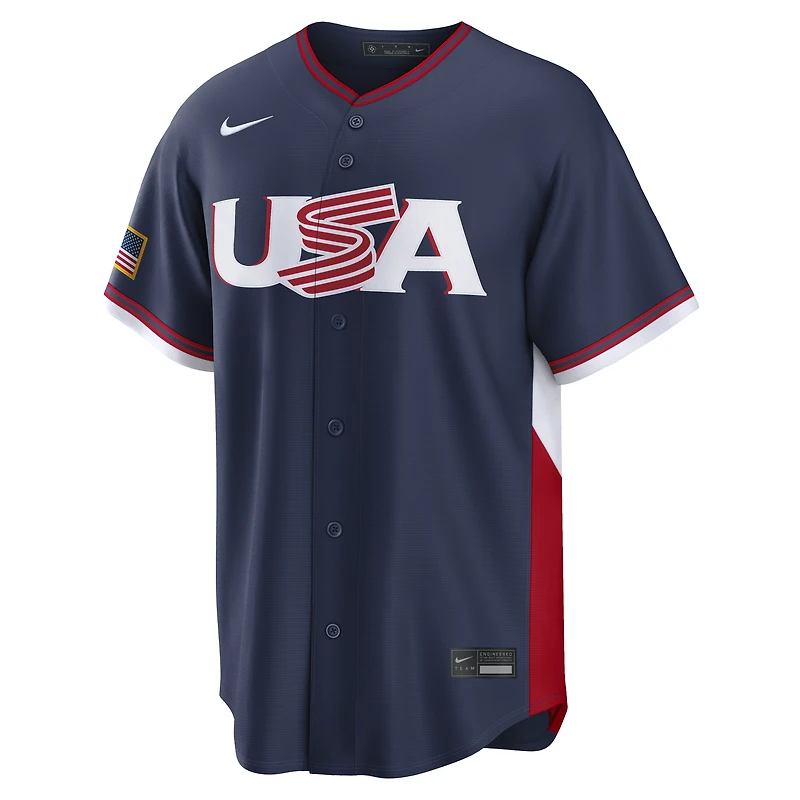 Maillot de baseball Nike Paul Skenes bleu marine pour homme, USA Baseball, Classique mondiale 2026, match route, stade