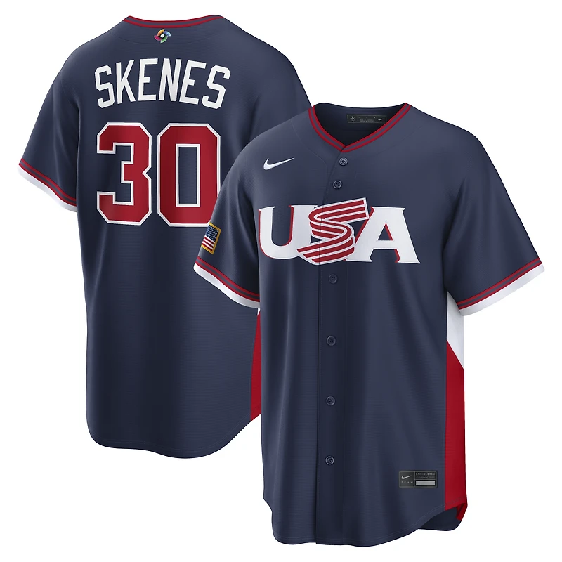 Maillot de baseball Nike Paul Skenes bleu marine pour homme, USA Baseball, Classique mondiale 2026, match route, stade