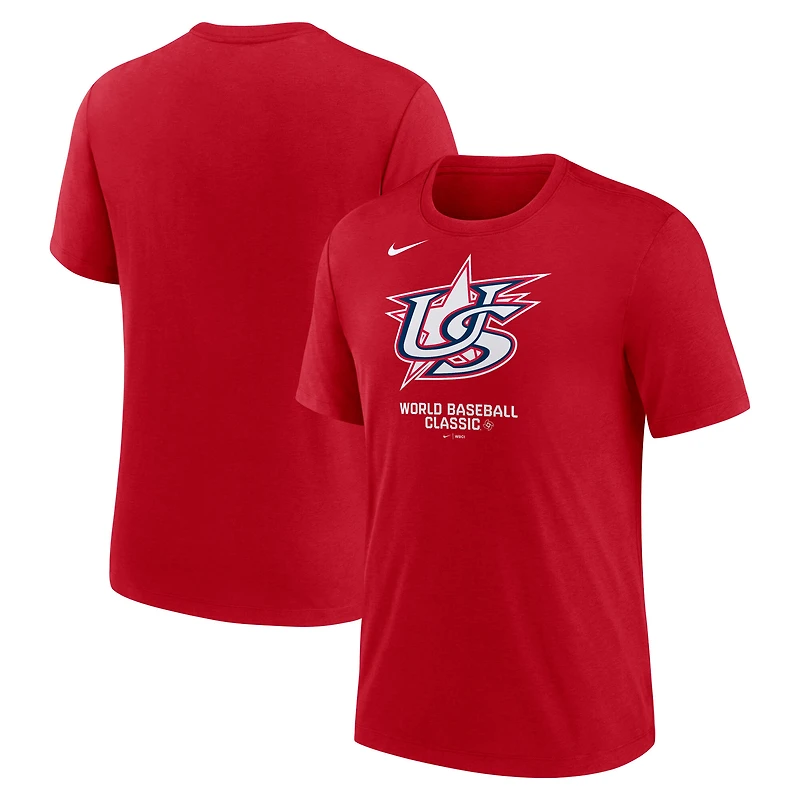 T-shirt Nike rouge pour homme, logo USA Baseball 2026 Classique mondiale de baseball, mélange trois matières