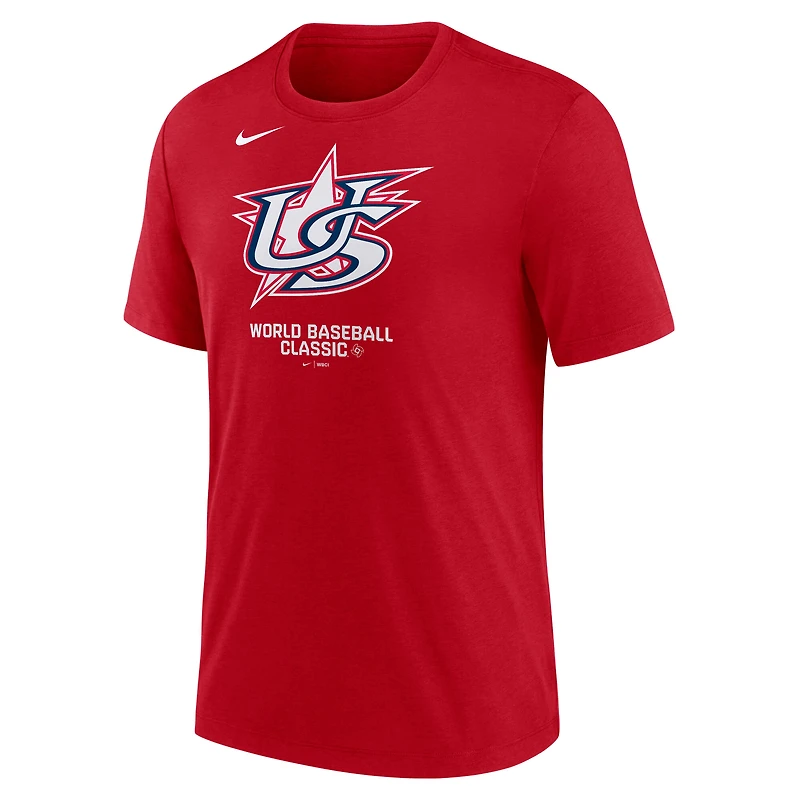 T-shirt Nike rouge pour homme, logo USA Baseball 2026 Classique mondiale de baseball, mélange trois matières