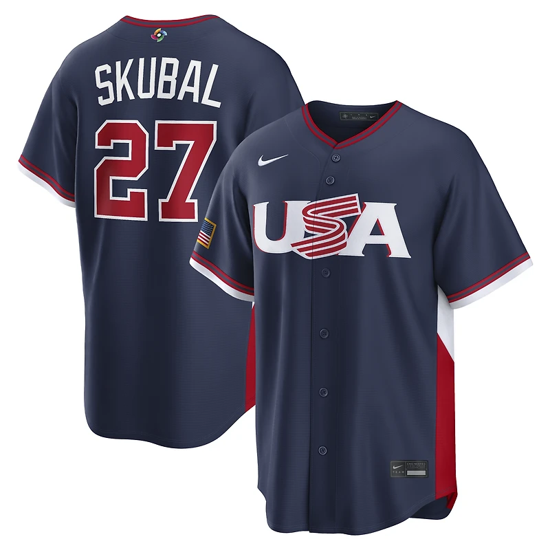 Maillot de baseball Nike Tarik Skubal bleu marine pour homme, USA Baseball, Classique mondiale 2026, match route, stade