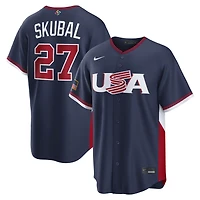 Maillot de baseball Nike Tarik Skubal bleu marine pour homme, USA Baseball, Classique mondiale 2026, match route, stade