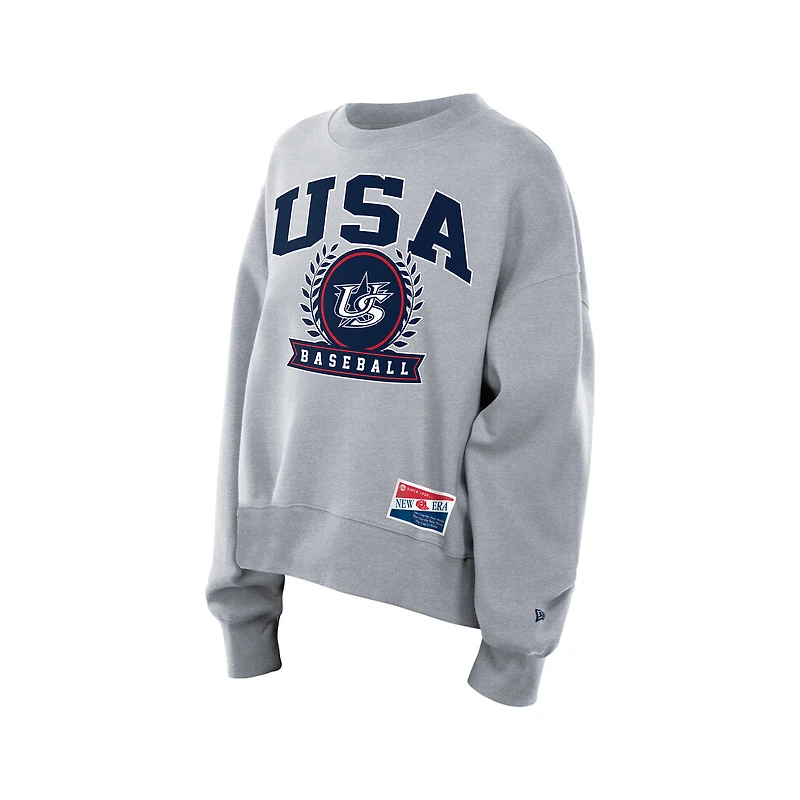 Women's New Era  Gray USA Baseball 2026 World Classic Mineral Wash Dolmen Sleeve Fleece Sweatshirt