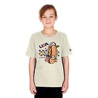 T-shirt New Era crème pour jeunes, motif baseball américain, classique du mondial et nourriture