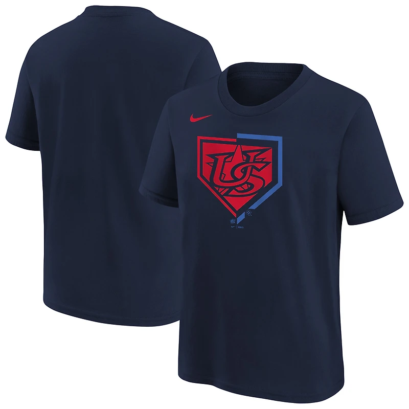 T-shirt Nike bleu marine pour jeunes, motif bouclier de la Classique mondiale baseball 2026, États-Unis