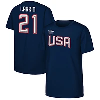 T-shirt Youth Outerstuff Dylan Larkin Navy USA Hockey 2025 4 Nations Face-Off