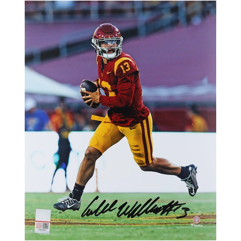 Photographie autographiée de Caleb Williams USC Trojans lors du Scramble Red Jersey de 20,3 x 25,4 cm