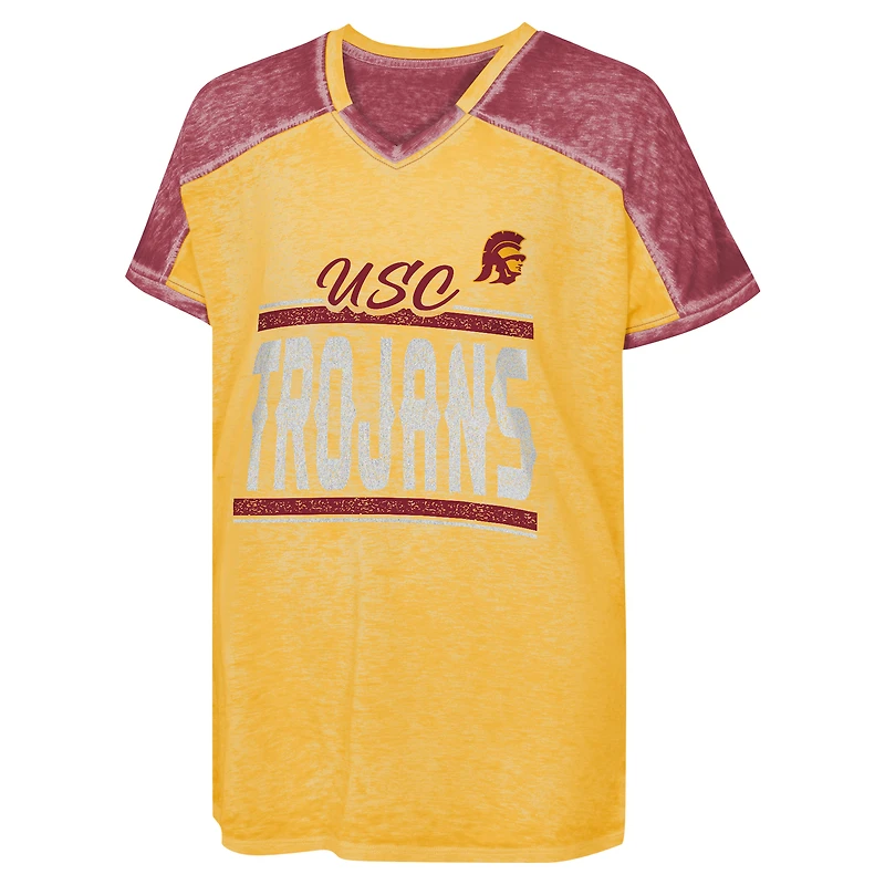 Girls Youth Cardinal USC Trojans Up for Anything Colorblock Dolman V-Neck T-Shirt