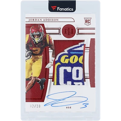 Carte recrue autographiée Jordan Addison USC Trojans 2023 Panini National Treasures Collegiate Material Signatures Bowl Logo Quin-Color Relic #CMS-JOA #2/10