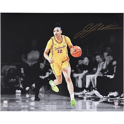 Photo dédicacée de JuJu Watkins (USC Trojans) en plein dribble (40 x 50 cm) - Signature à l'encre dorée
