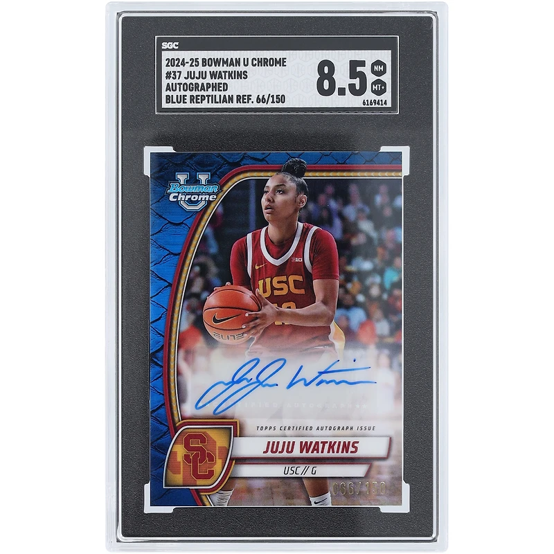 JuJu Watkins USC Trojans Autographié 2024-25 Bowman U Chrome Blue Reptilian Refractor #37 #66/150 SGC Authentifié 8.5 Carte