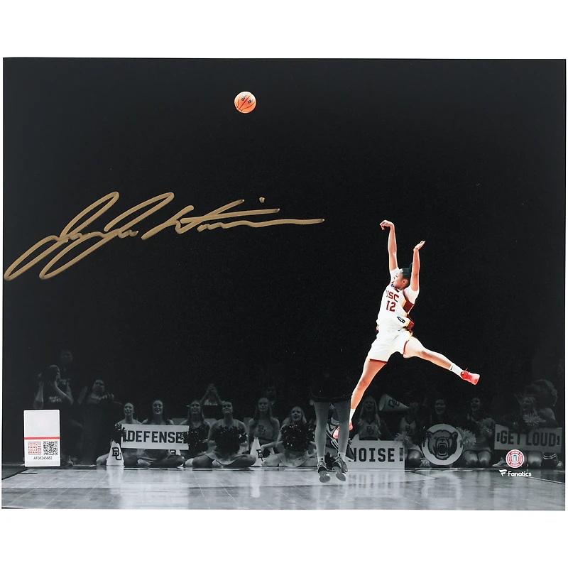 Photographie autographiée de JuJu Watkins USC Trojans, 20 x 25 cm, avec son maillot Fall Away, signée à l'encre dorée