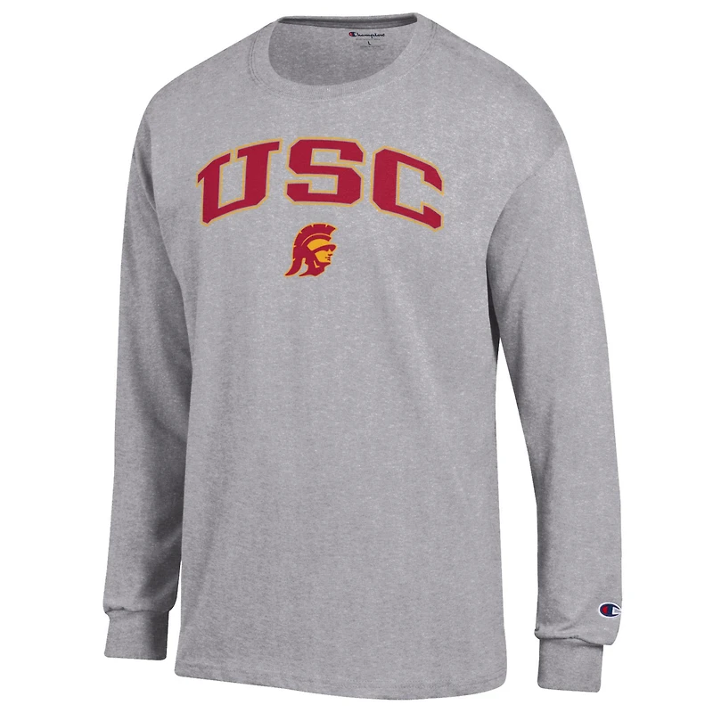 Men's Champion  Heather Gray USC Trojans Arch Over Logo Long Sleeve T-Shirt