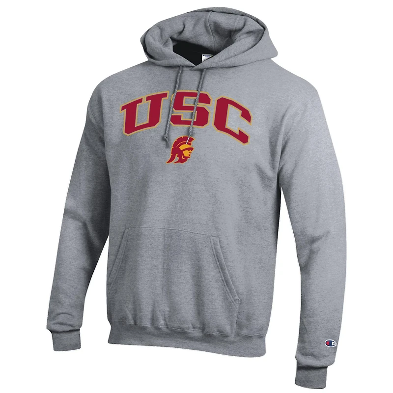 Men's Champion Heather Gray USC Trojans Arch Over Logo Pullover Hoodie
