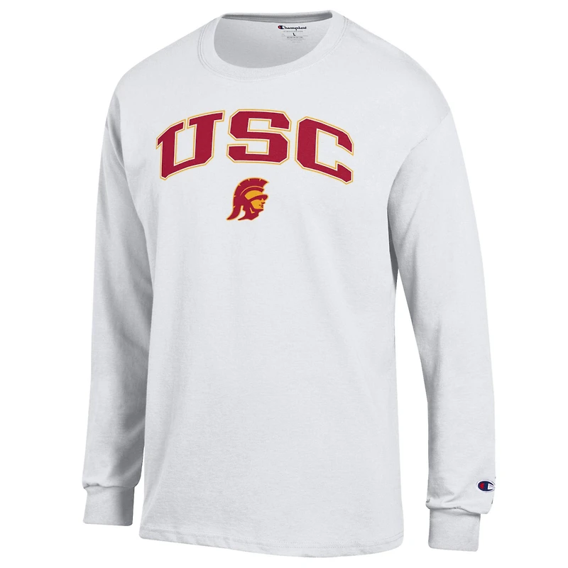 T-shirt à manches longues blanc Champion USC Trojans avec logo Arch Over pour homme