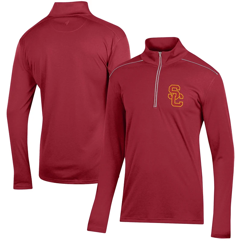 Pull-over à col zippé 1/4 en jacquard classique Cardinal USC Trojans pour homme