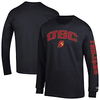 T-shirt à manches longues noir Champion USC Trojans pour homme avec logo Arch Over et 2 coups