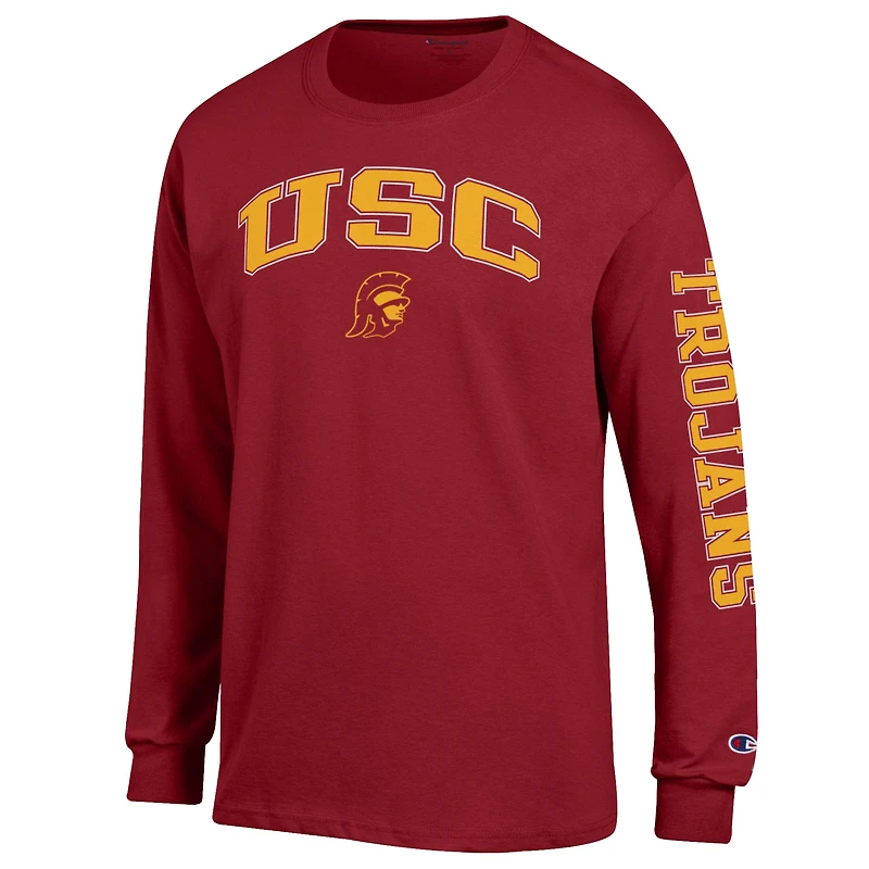 Men's Champion  Cardinal USC Trojans Arch Over Logo 2-Hit Long Sleeve T-Shirt