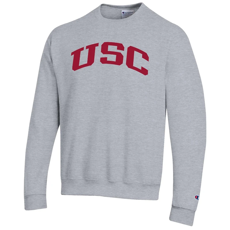 Men's Champion Heather Gray USC Trojans Basic Arch Fleece Pullover Sweatshirt