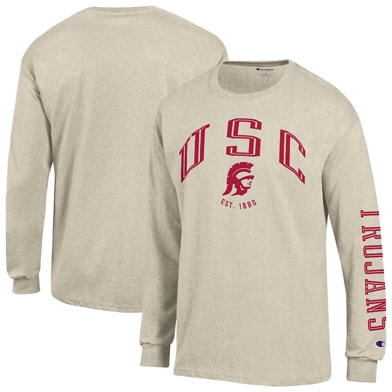 T-shirt à manches longues Champion pour homme, couleur avoine chinée, USC Trojans, modèle Neutral Arch