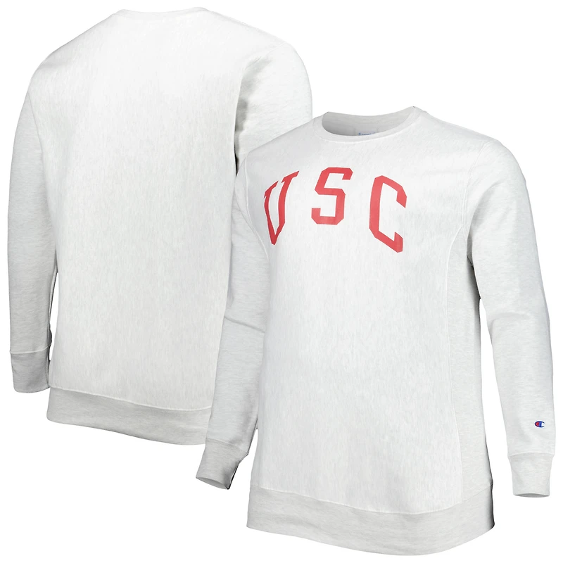 Sweat-shirt à col rond en polaire tissée inversée gris chiné Champion pour homme, USC Trojans, grandes tailles