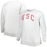 Sweat-shirt à col rond en polaire tissée inversée gris chiné Champion pour homme, USC Trojans, grandes tailles