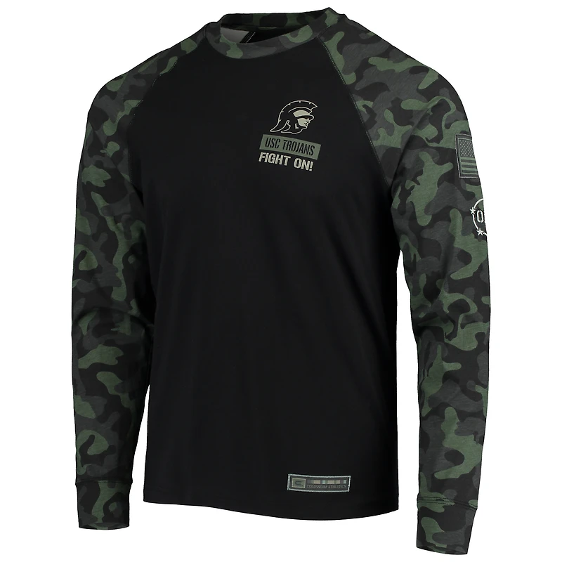 Men's Colosseum Black USC Trojans OHT Military Appreciation Camo Raglan Long Sleeve T-Shirt