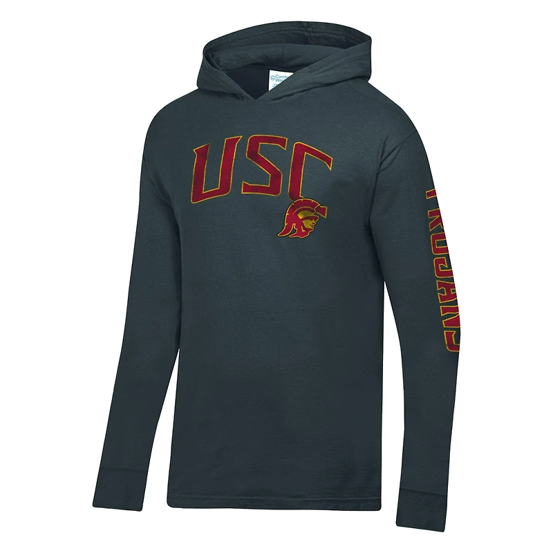 Men's ComfortWash  Charcoal USC Trojans Long Sleeve Hooded T-Shirt