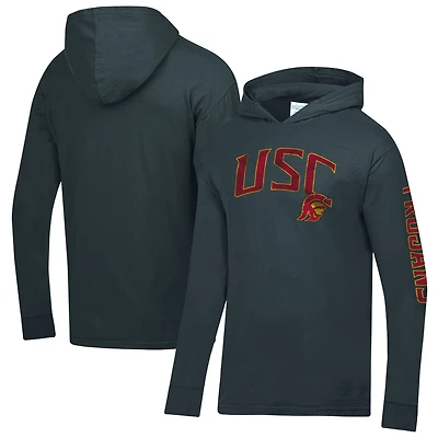 Men's ComfortWash  Charcoal USC Trojans Long Sleeve Hooded T-Shirt