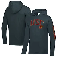 Men's ComfortWash  Charcoal USC Trojans Long Sleeve Hooded T-Shirt