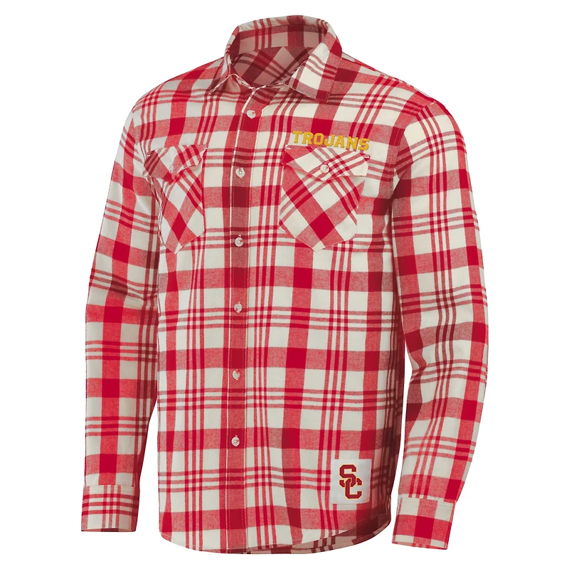 Men's Darius Rucker Collection by Fanatics Cardinal/Natural USC Trojans Plaid Flannel Long Sleeve Button-Up Shirt