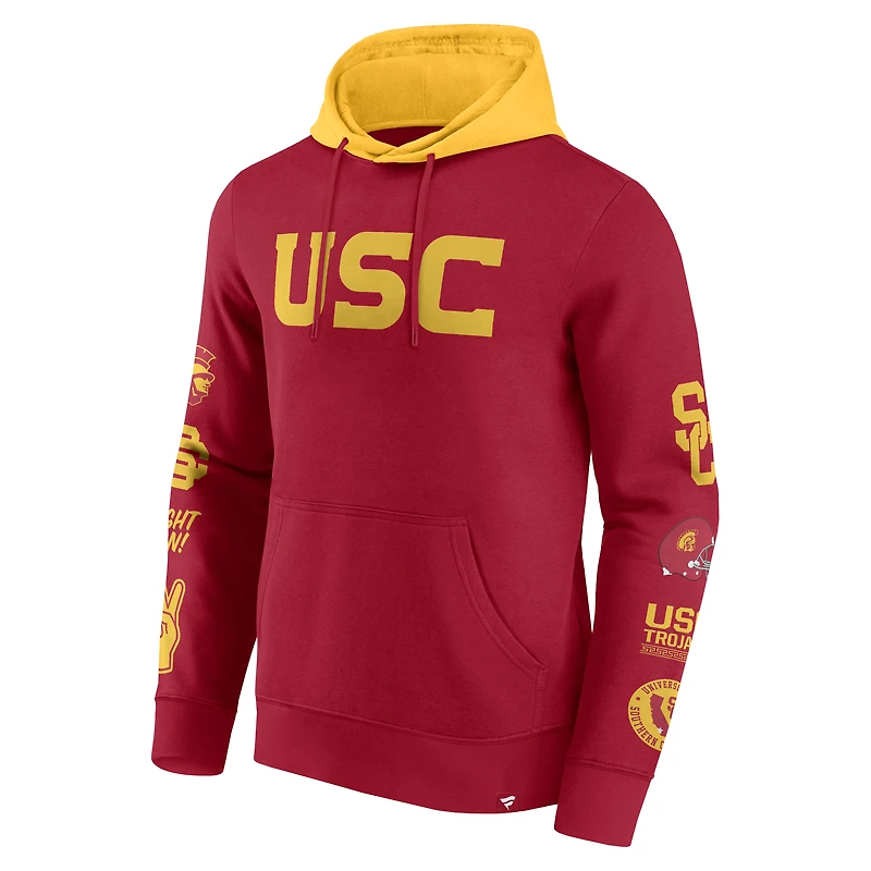 Men's Fanatics  Cardinal/Gold USC Trojans Color Block Badge Fleece Pullover Hoodie