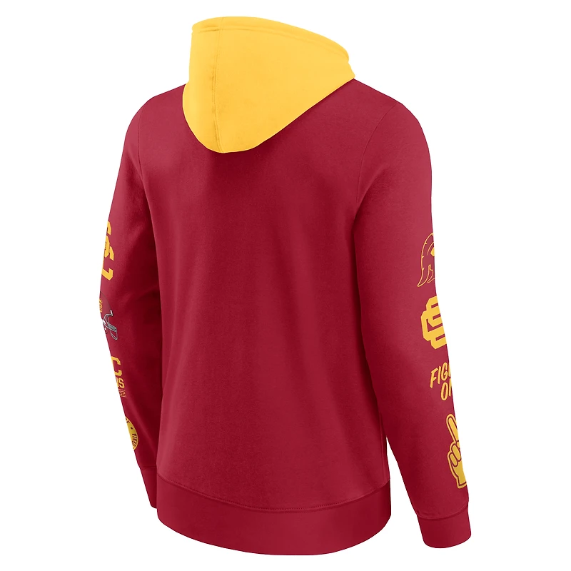 Men's Fanatics  Cardinal/Gold USC Trojans Color Block Badge Fleece Pullover Hoodie