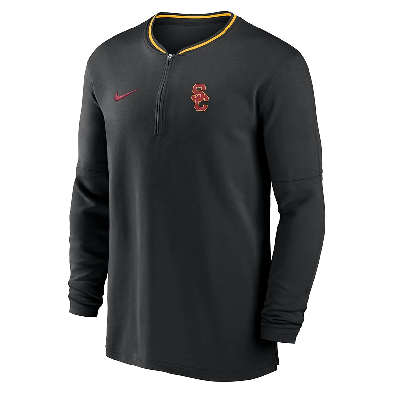Men's Nike Black USC Trojans 2024 Sideline Coach Performance Half-Zip Long Sleeve Top