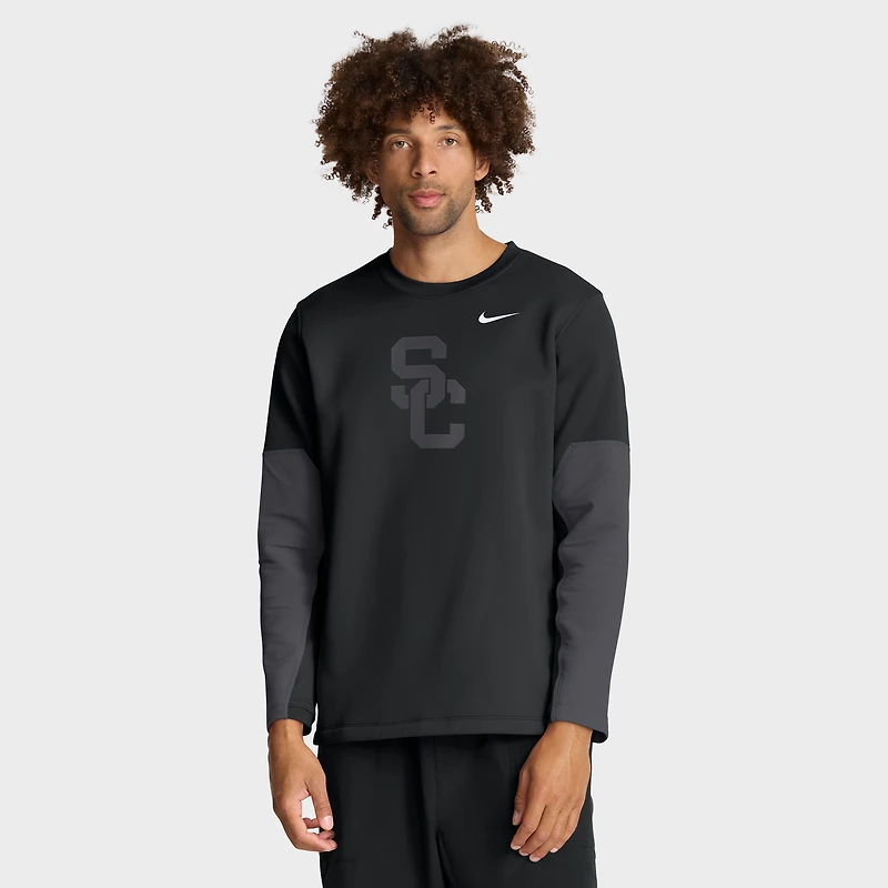 T-shirt Nike noir à manches longues USC Trojans 2025 Sideline Coach Therma-FIT pour homme