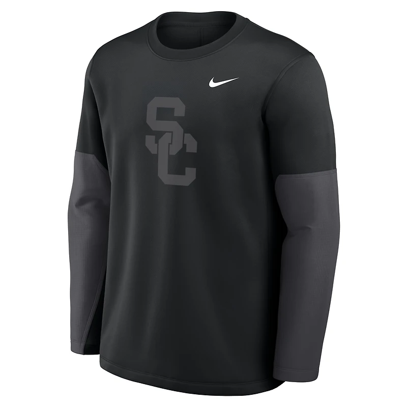 T-shirt Nike noir à manches longues USC Trojans 2025 Sideline Coach Therma-FIT pour homme