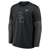 T-shirt Nike noir à manches longues USC Trojans 2025 Sideline Coach Therma-FIT pour homme