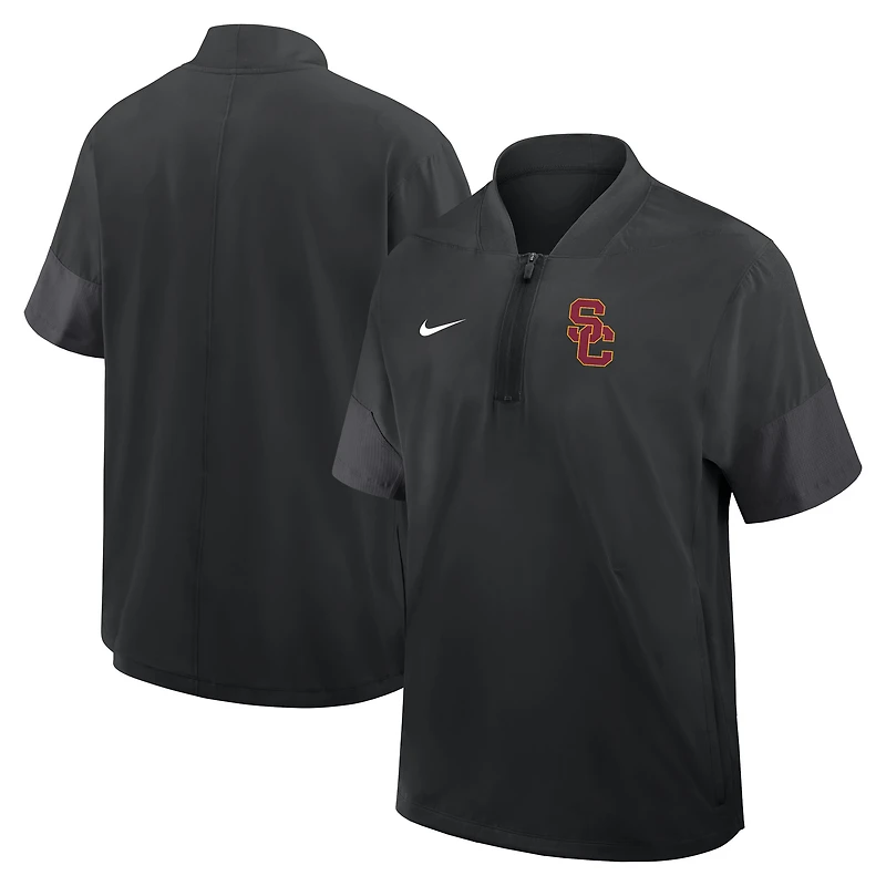 Men's Nike Black USC Trojans 2025 Sideline Short Sleeve Quarter-Zip Dri-FIT Coach Jacket