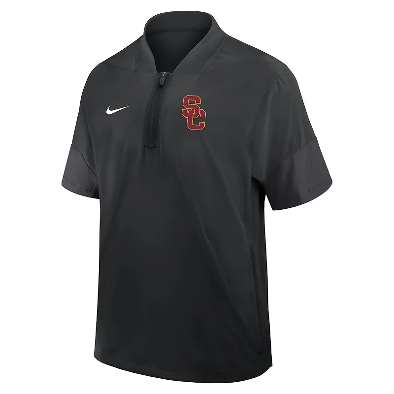 Men's Nike Black USC Trojans 2025 Sideline Short Sleeve Quarter-Zip Dri-FIT Coach Jacket