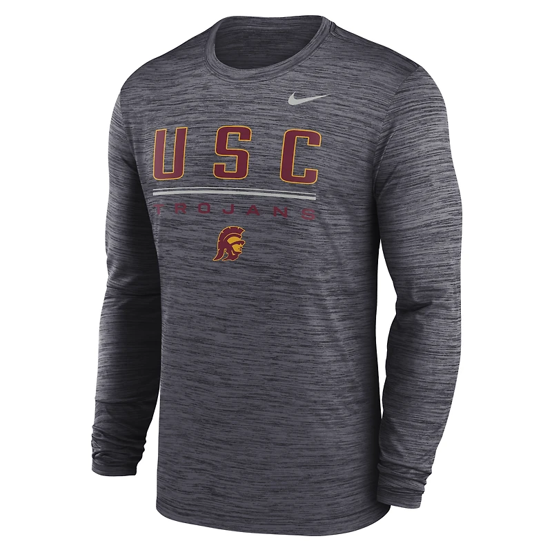 T-shirt à manches longues Nike USC Trojans Sideline Velocity Dri-FIT noir pour homme