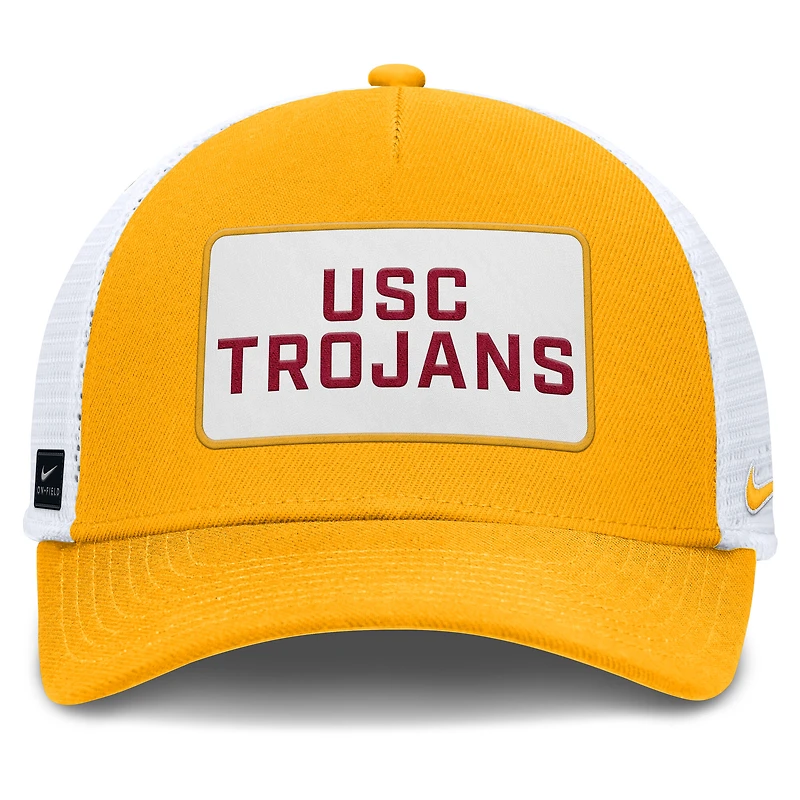 Men's Nike Gold/White USC Trojans 2025 On-Field Rise Patch Trucker Adjustable Hat