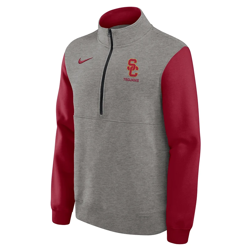 Men's Nike Heather Gray/Cardinal USC Trojans Club Fleece Half-Zip Pullover