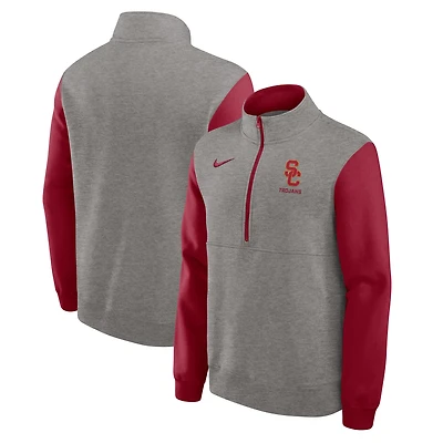 Men's Nike Heather Gray/Cardinal USC Trojans Club Fleece Half-Zip Pullover